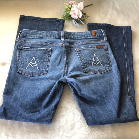 7FAM MEDIUM WASH A POCKET WHITE STICH JEANS SZ 29 - Picture 5 of 16